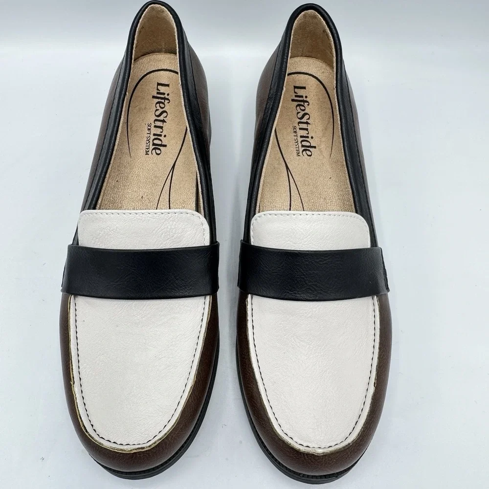 LifeStride Sonoma 2 Loafers Womens 6.5M Comfort Brown Black White Slip On